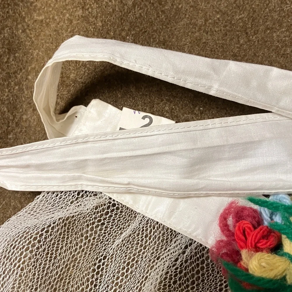 Vintage apron netting with yarn decoration and satin tie sheer 1960’s
